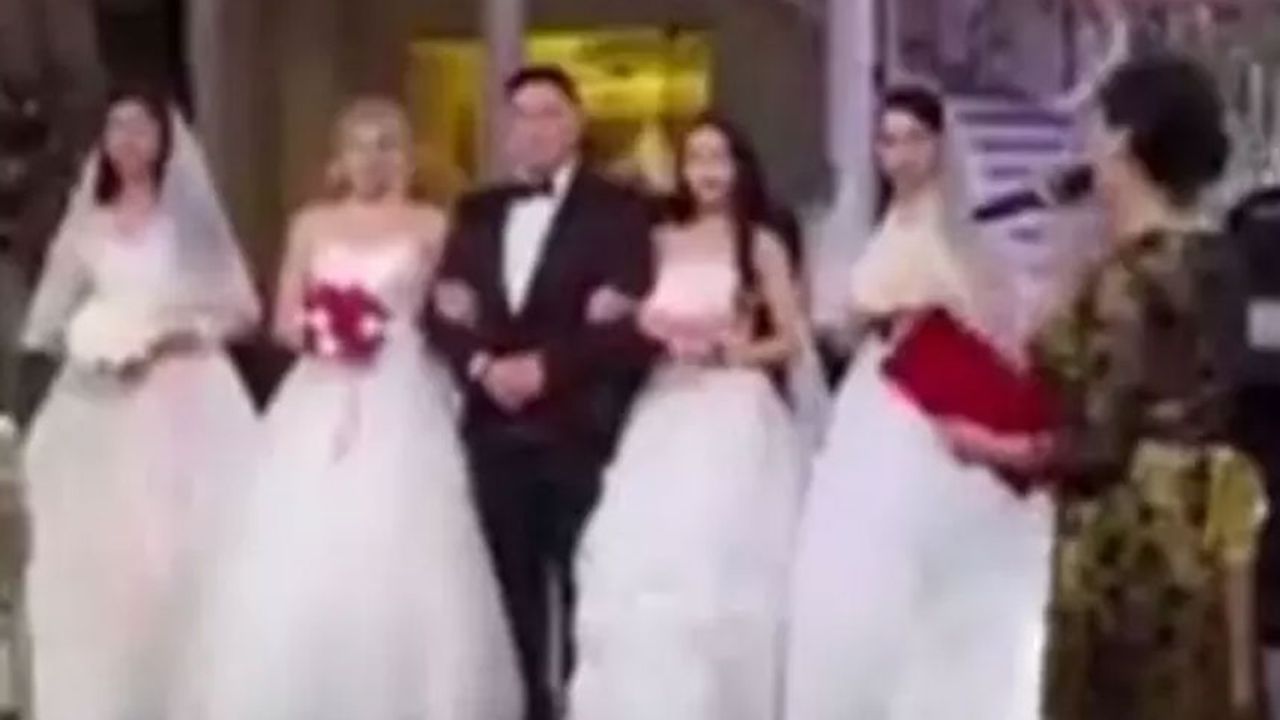 4 kadınla aynı anda evlendi! Düğün görüntüleri gündem oldu