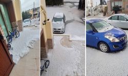 Akdoğan’da yoğun dolu yağışı… Yollar beyaza büründü