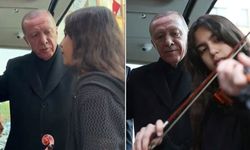 Erdoğan, keman çalan öğrenciyle türkü söyledi
