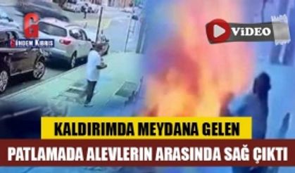 Kaldırımda meydana gelen patlamada alevlerin arasında sağ çıktı