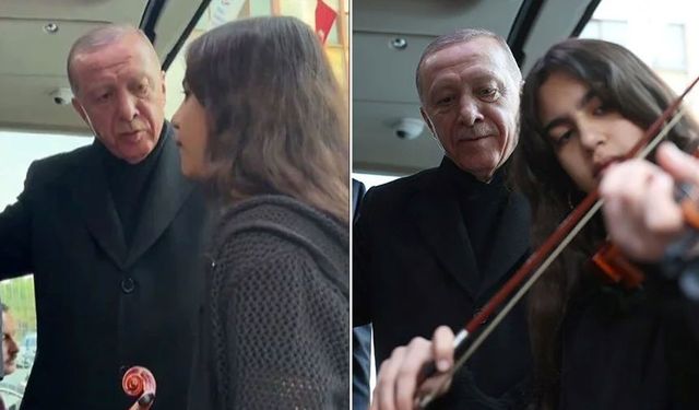 Erdoğan, keman çalan öğrenciyle türkü söyledi