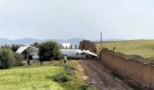 Pistten çıkan uçak duvara çarptı!