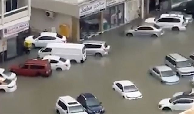 BAE'nin Şarika kentinde şiddetli yağışlar nedeniyle araçlar su altında kaldı