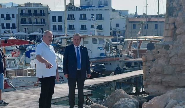 Ataoğlu, Girne Antik Limanı’nda yürütülen iskele yapım çalışmalarını inceledi