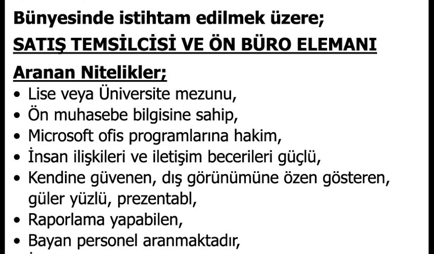 İş İlanları 26 Kasım Çarşamba