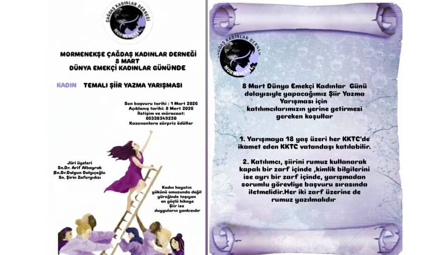 Mormenekşe Çağdaş Kadınlar Derneği’nden "Kadın" temalı şiir yarışması
