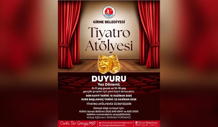 Girne Belediyesi, Tiyatro Atölyesi için kayıtların başladığını duyurdu