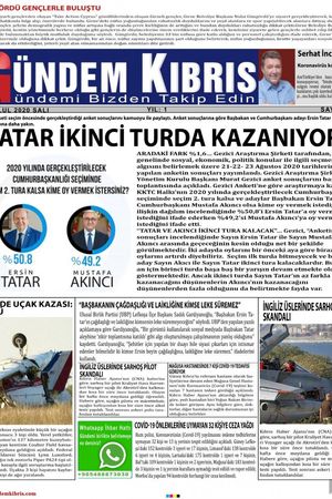 Gündem Kıbrıs Gazetesi - Kıbrıs Haber - 01.09.2020 Manşeti