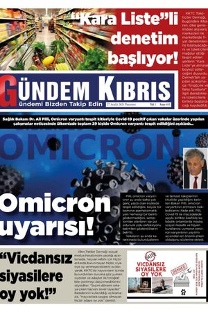 Gündem Kıbrıs Gazetesi - Kıbrıs Haber - 27.12.2021 Manşeti