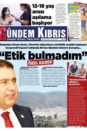 Gündem Kıbrıs Gazetesi - Kıbrıs Haber - 14.08.2021 Manşeti