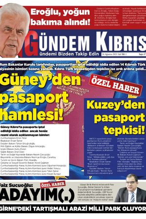 Gündem Kıbrıs Gazetesi - Kıbrıs Haber - 24.08.2021 Manşeti