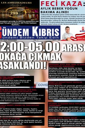 Gündem Kıbrıs Gazetesi - Kıbrıs Haber - 31.12.2020 Manşeti
