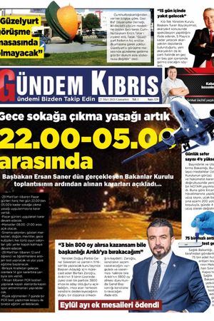 Gündem Kıbrıs Gazetesi - Kıbrıs Haber - 27.03.2021 Manşeti
