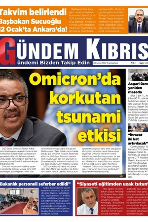 Gündem Kıbrıs Gazetesi - Kıbrıs Haber - 08.01.2022 Manşeti