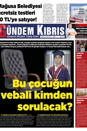 Gündem Kıbrıs Gazetesi - Kıbrıs Haber - 09.07.2021 Manşeti